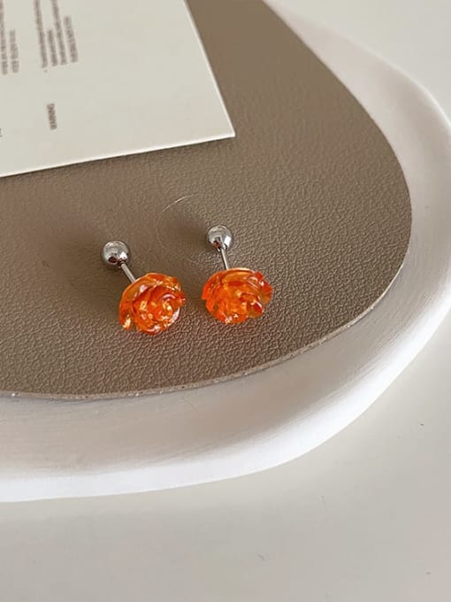 Orange Camellia Flower Earrings Alloy Resin Flower Dainty Stud Earring