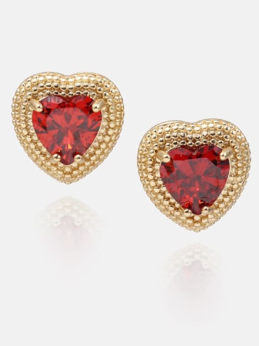Golden red Brass Cubic Zirconia Heart Minimalist Stud Earring