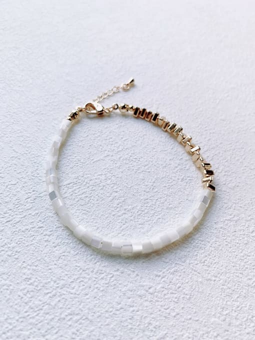 Gold Natural  Shell Beads Asymmetrical Handmade Beaded Bracelet