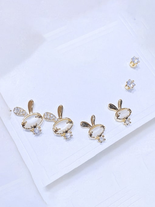 Gold Brass Cats Eye Rabbit Cute Stud Earring
