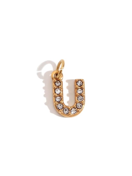 Gold  U Stainless steel 18K Gold Plated Rhinestone Letter Charm