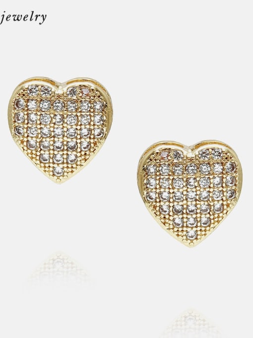 Gold large white zirconium Brass Cubic Zirconia Heart Minimalist Stud Earring
