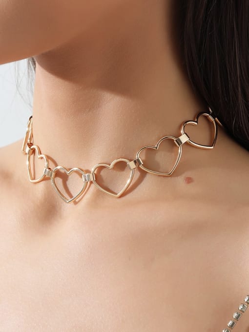 LM Zinc Alloy Heart Minimalist Choker Necklace And Earring Set 2