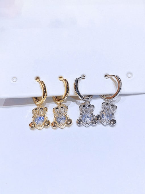 Two colors and two pairs Brass Cubic Zirconia Bear Trend Huggie Earring