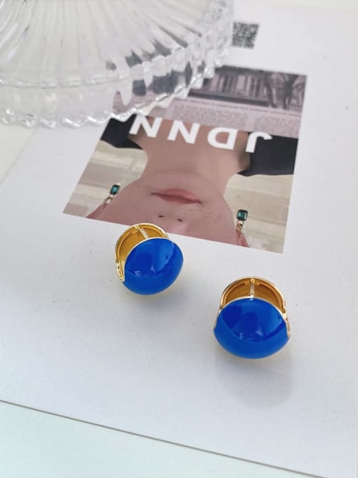 blue Brass Enamel Geometric Stud Earring