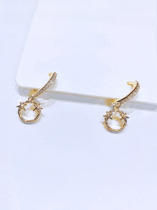 Gold Plated pair Brass Cubic Zirconia Geometric Hip Hop Huggie Earring