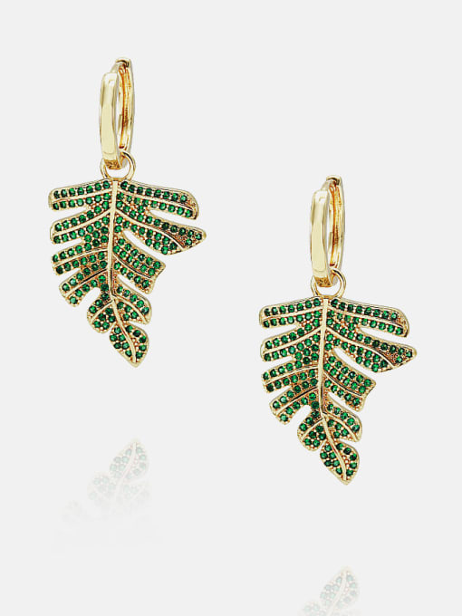 Gold green zirconium Brass Cubic Zirconia Leaf Ethnic Drop Earring
