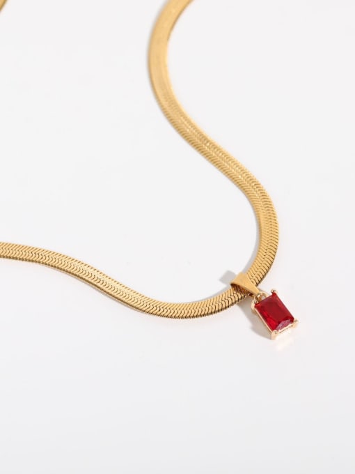 Flat snake chain garnet Stainless steel Cubic Zirconia  Minimalist 4mm wide Flat snake chain Necklace