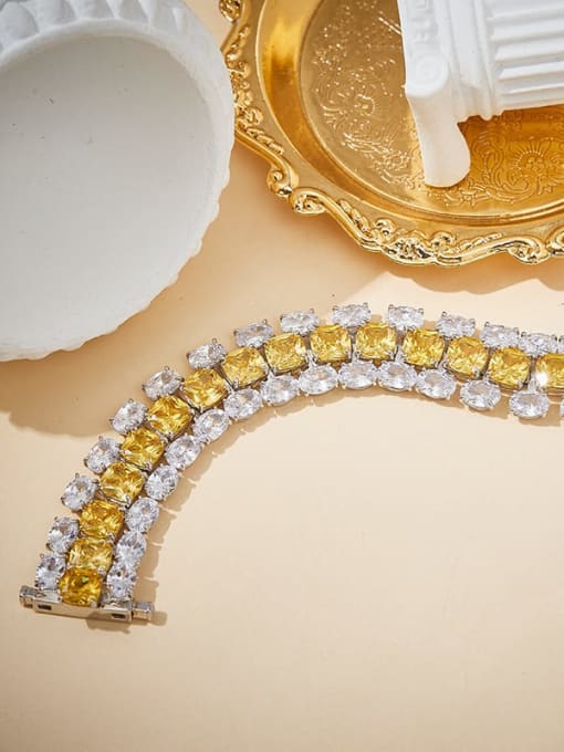 Yellow Crystal Brass Citrine Stone and White Crystal  Bracelet