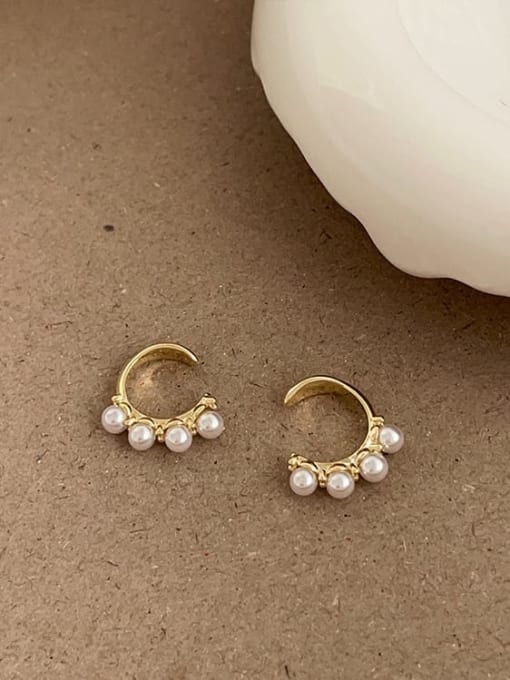 Golden Pearl Alloy Imitation Pearl Flower Trend Clip Earring