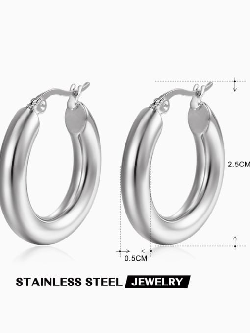 2.5cm,Steel color Stainless steel Hoop Earring with waterproof