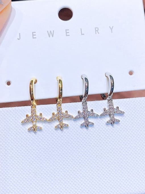 Two colors and two pairs Brass Cubic Zirconia Irregular Airplane Minimalist Huggie Earring
