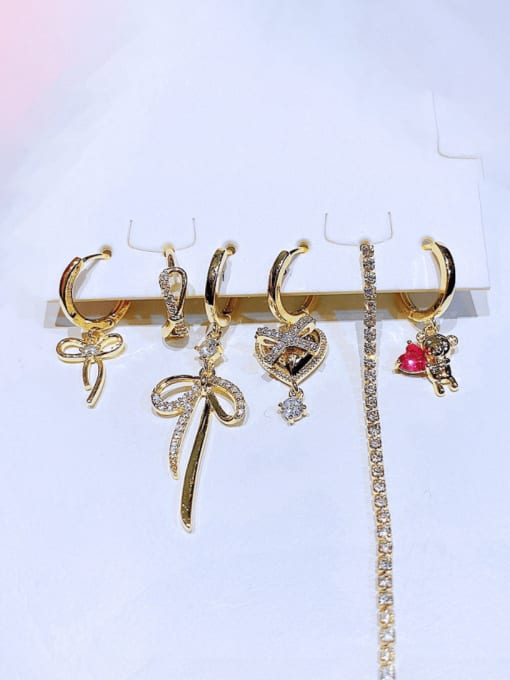 Gold Brass Cubic Zirconia Bowknot Tassel Vintage Huggie Earring