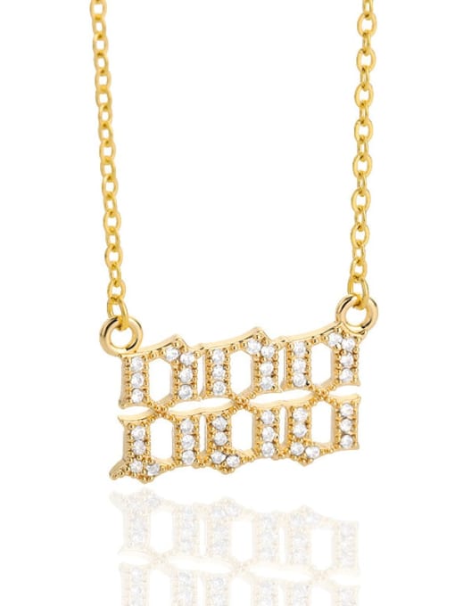 Gold Color , 888 Brass White Number Classic 111-999 Necklace
