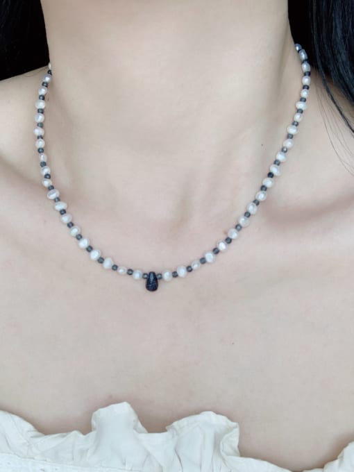 Scarlet White N-STPE-0015 Natural Gemstone Crystal Beads Chain Handmade Beaded Necklace 1