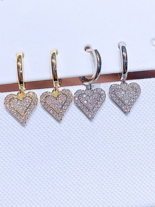 Two colors and two pairs Brass Cubic Zirconia Heart Minimalist Huggie Earring