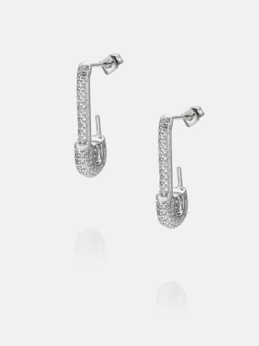 Platinum white zirconium Brass Cubic Zirconia Irregular Vintage Huggie Earring