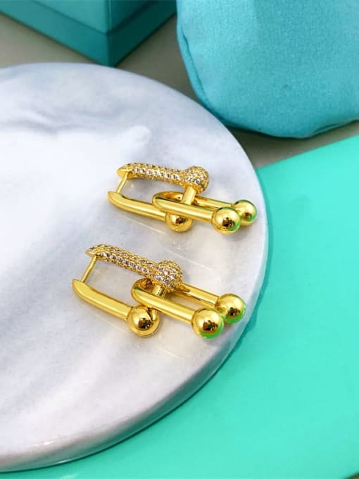 CZ Stone And Gold Color Titanium Steel Drop Earring