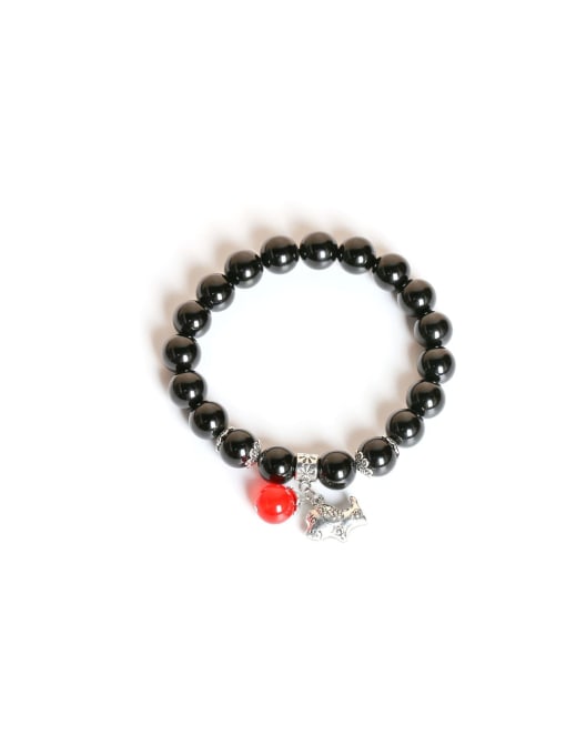 NA-Stone Alloy Carnelian Black Onyx Chinese Zodiac Handmade Beaded Bracelet 0
