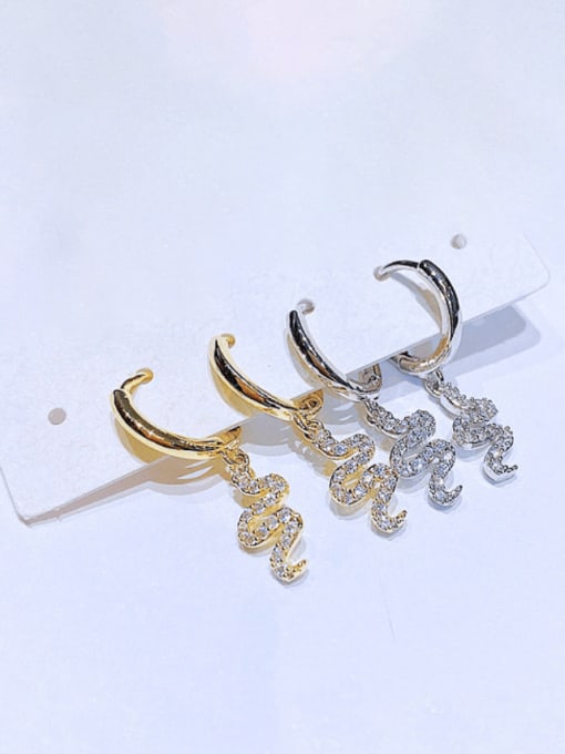 Ming Brass Cubic Zirconia Snake Vintage Huggie Earring 1