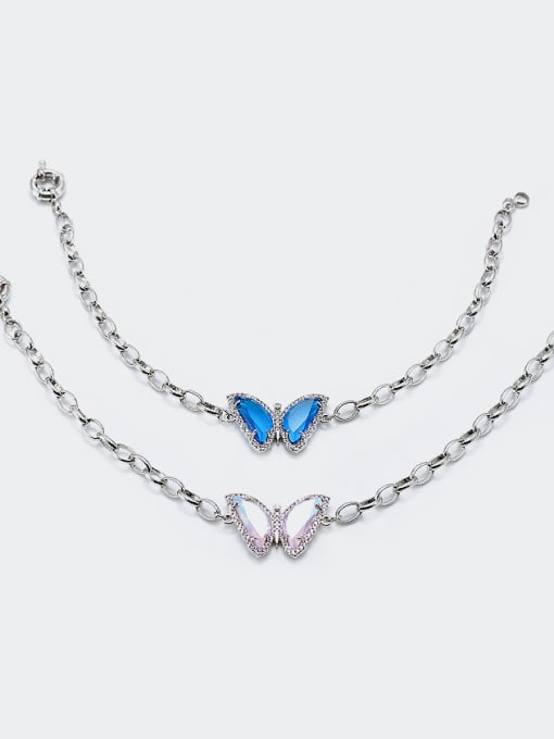 XYZ Brass Glass Stone Butterfly Cute Link Bracelet 3