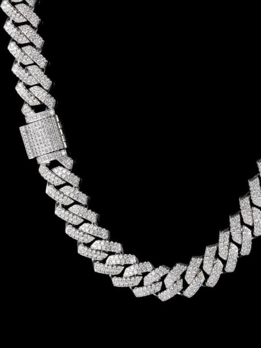 Platinum Color, Chain Width 14mm Brass Cuban Cz stone Necklace For Men