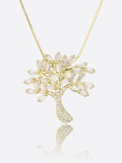 renchi Brass Cubic Zirconia White Tree of Life Statement Regligious Necklace