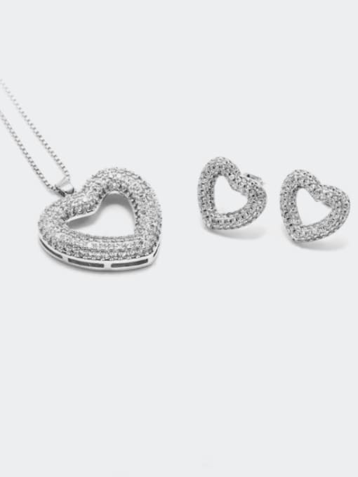 Earrings platinum white zirconium Brass Cubic Zirconia Minimalist Heart  Earring and Necklace Set