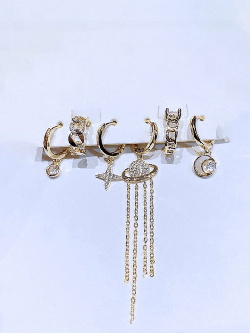 Gold Brass Cubic Zirconia Irregular Vintage Huggie Earring