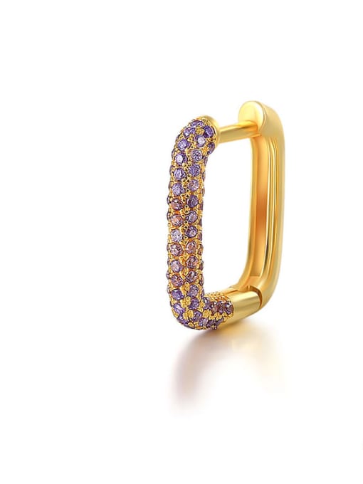 Gold single purple diamond 925 Sterling Silver Cubic Zirconia Geometric Drop Single  Earring by One Piece