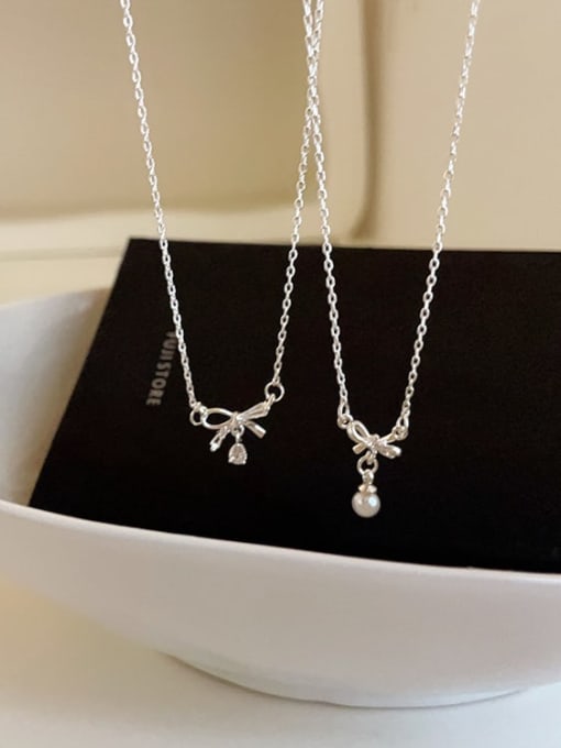 LM Alloy Cubic Zirconia Bowknot Dainty Necklace 1