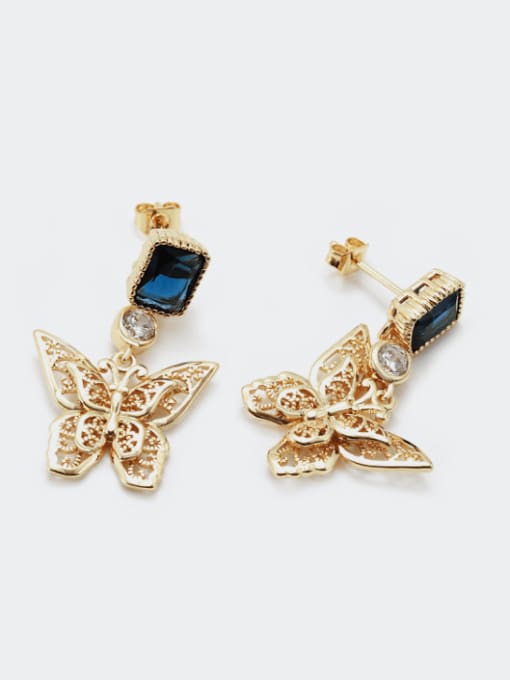 Golden Blue Brass Cubic Zirconia Butterfly Vintage Drop Earring