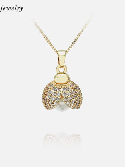 Necklace gold white zirconium Brass Cubic Zirconia Cute Insect Earring and Necklace Set