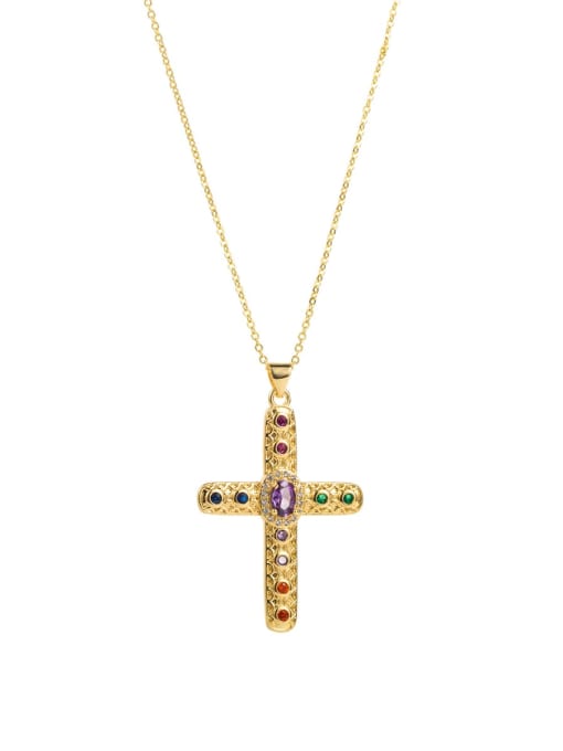 LM Brass Cubic Zirconia Cross Vintage Regligious Necklace 3