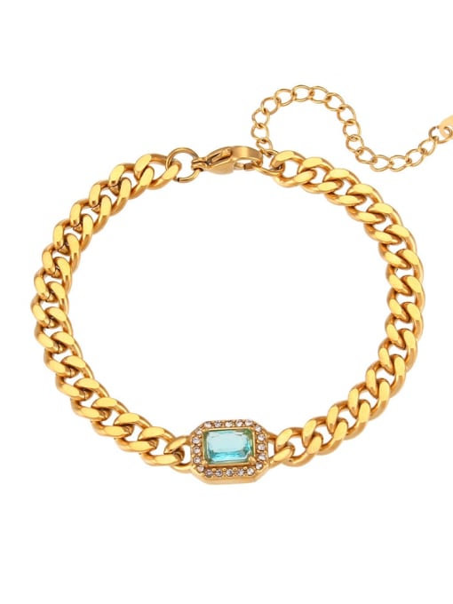Bracelet+ Lake Blue Stainless steel Cubic Zirconia Geometric Hip Hop Hollow Chain Necklace