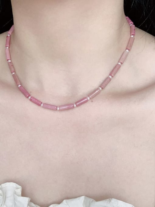 Scarlet White N-STPE-0004 Natural  Gemstone Crystal Beads Chain Handmade Beaded Necklace 1