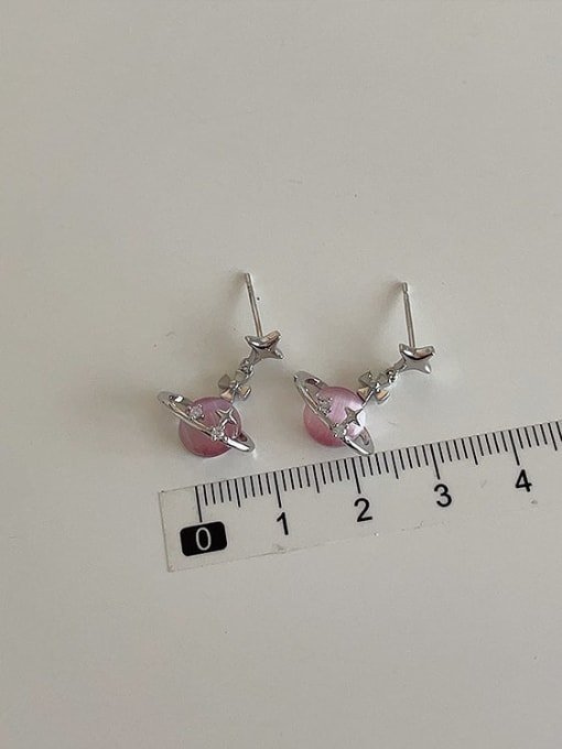 LM Alloy Cats Eye Pink Planet Dainty Stud Earring 2