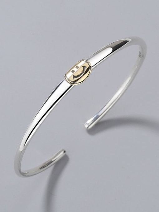 LM 925 Sterling Silver Face Classic smile Cuff Bangle 0