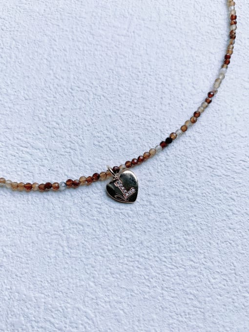 Scarlet White N-DIY-0013 Brass Brown Agate Chain Heart letter Pendant Bohemia Handmade Beaded Necklace 0