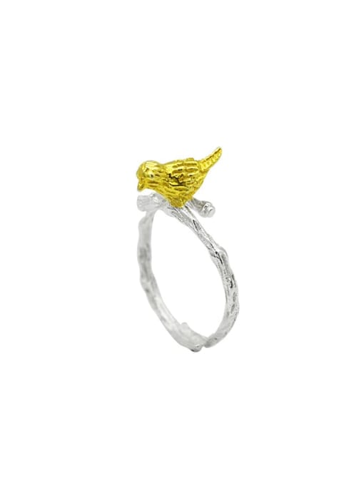 LM 925 Sterling Silver cute bird free size Ring 2