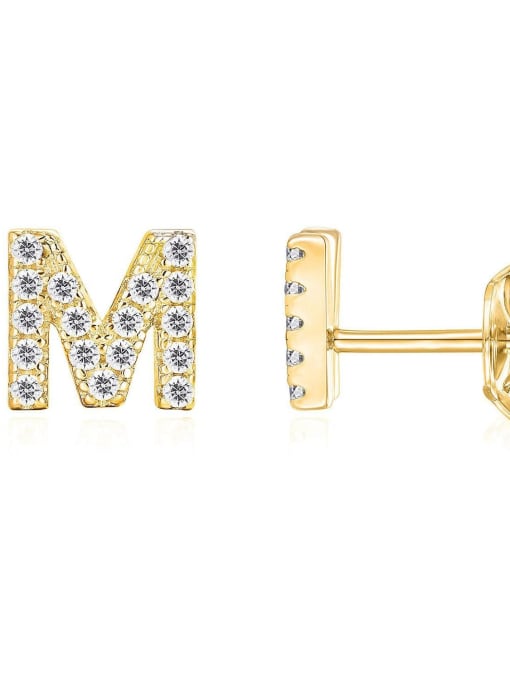 Single , Letter M Brass Cubic Zirconia White Minimalist Stud Single Earring with 26 letters