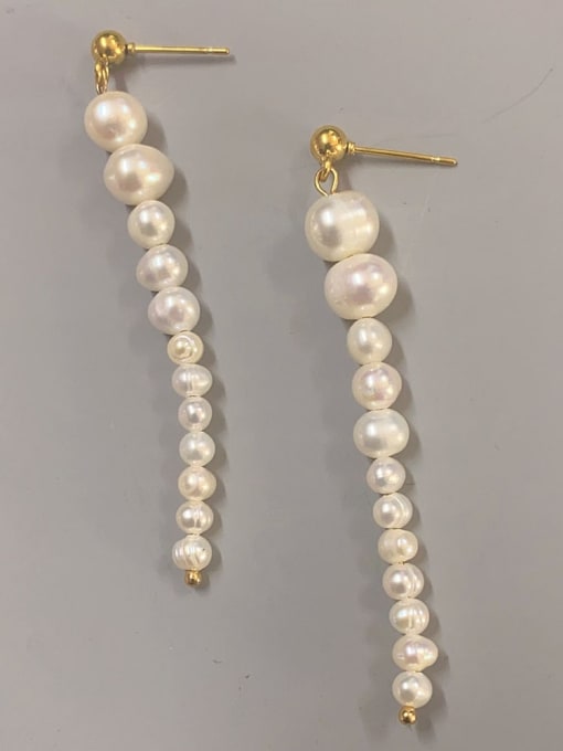 12 pearl earrings Titanium Steel Freshwater Pearl Threader Earring