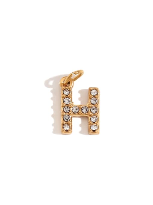 Gold H Stainless steel 18K Gold Plated Rhinestone Letter Charm