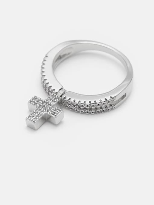 Platinum white zirconium Brass Cubic Zirconia Cross Minimalist Band Ring