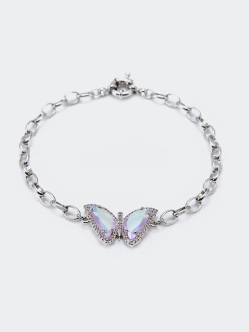 XYZ Brass Glass Stone Butterfly Cute Link Bracelet 1