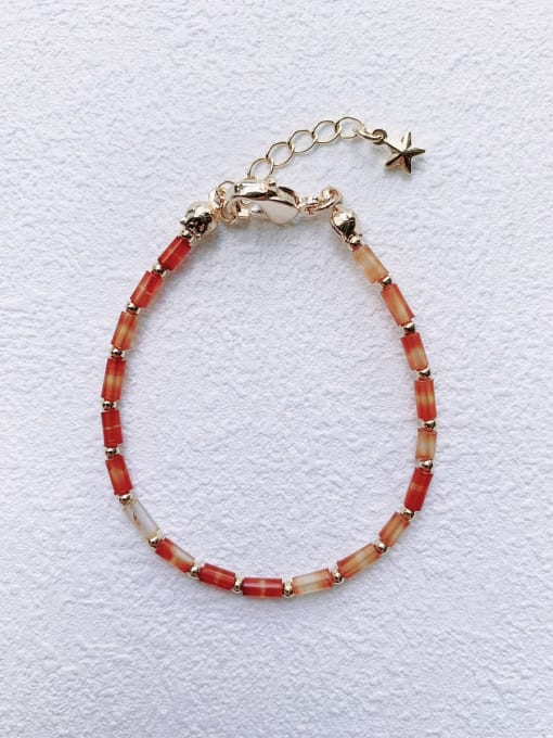 red Natural  Gemstone Crystal Beads Chain+Handmade Beaded Bracelet