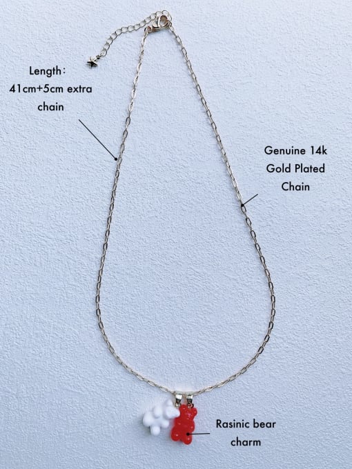 Scarlet White EAR-0009 Brass  Chain Rasinic Bear Pendant Cute Handmade Beaded Necklace 3