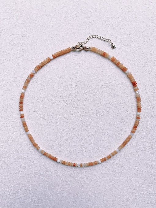 orange N-STSH-0005 Natural  Gemstone Crystal Beads Chain  Handmade Beaded Necklace
