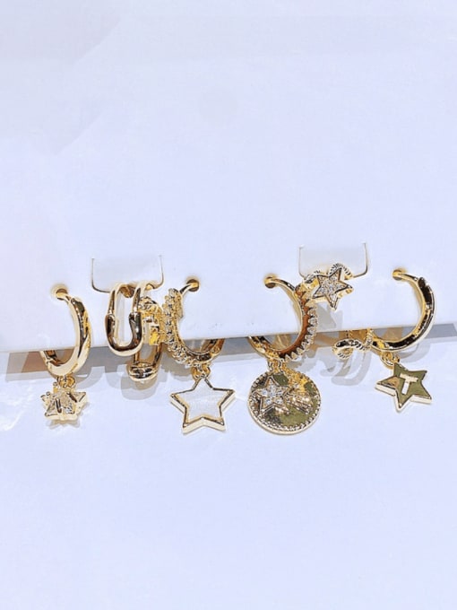 Gold Brass Cubic Zirconia Star Hip Hop Huggie Earring