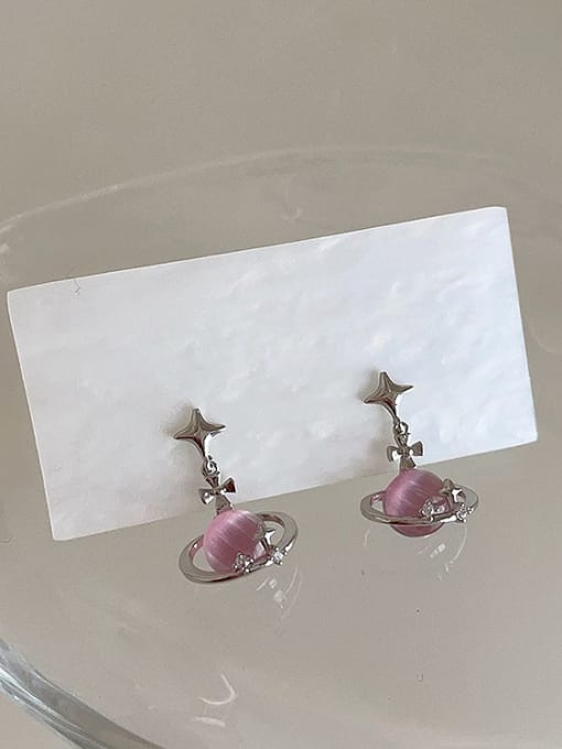 LM Alloy Cats Eye Pink Planet Dainty Stud Earring 0
